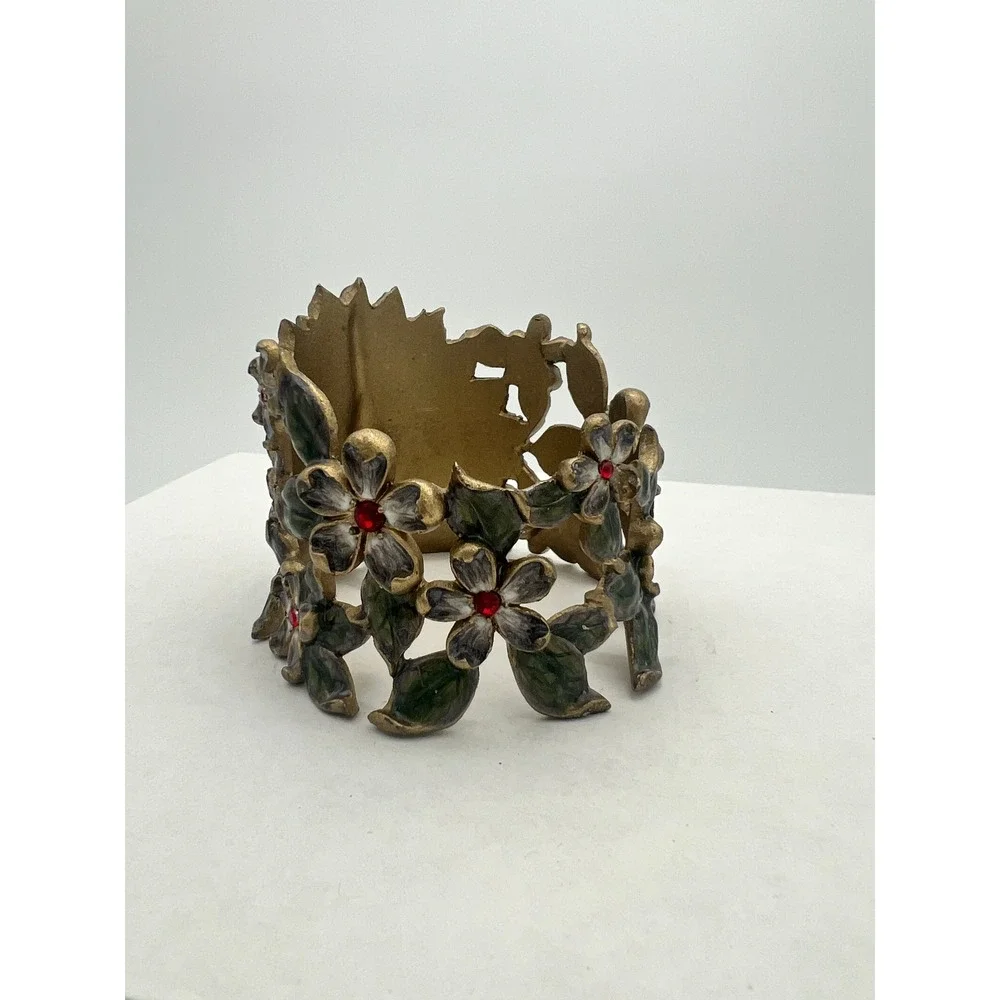 Jeweled Peacock Votive Candle Holder Gold Tone Enamel Rhinestone Floral Decor